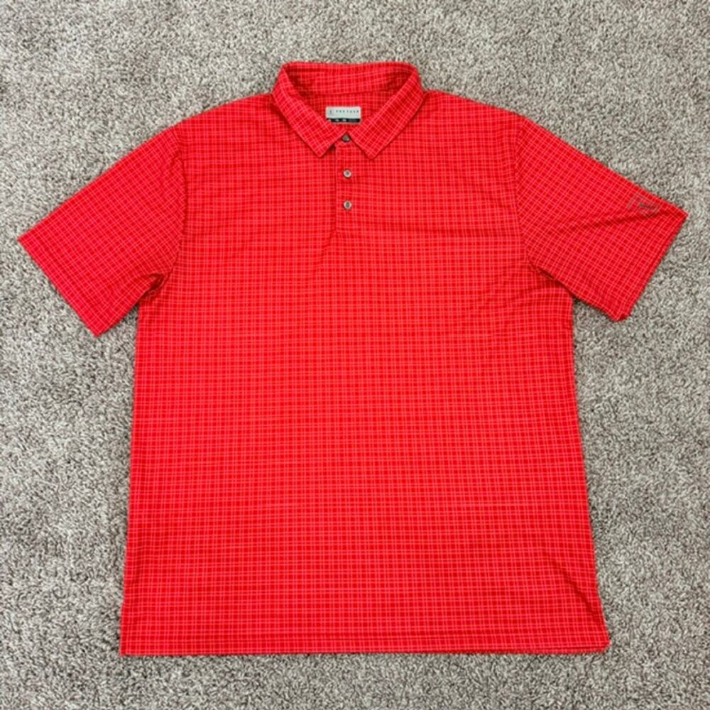 PGA Tour Polo Shirt Men's XL Orange Geometric Print Short Sleeve Lightweight